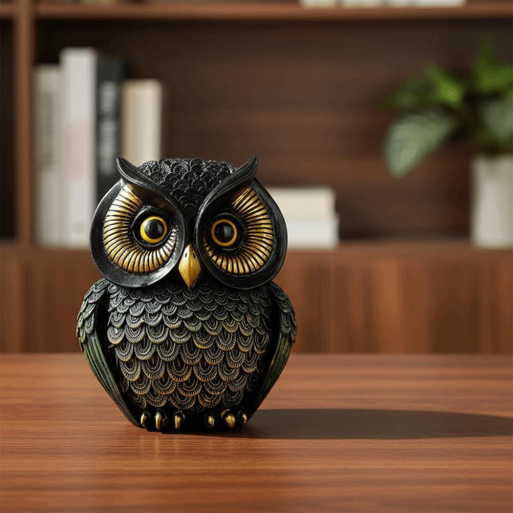 Vintage Uggleprydnad Handgjord Djurfigur Dekorativ Ugglestaty Skrivbord