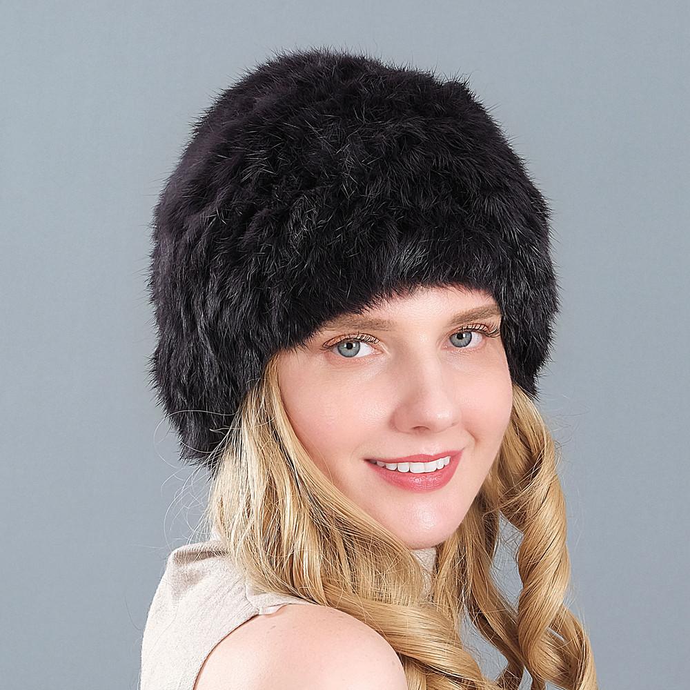Buy Handknitted Real Rabbit Fur Hat Women's Coldproof Warm Ear
