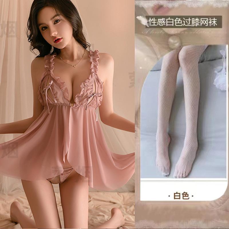 Sexy underwear sexy pajamas female seduction chest split hollow suspender perspective nightdress