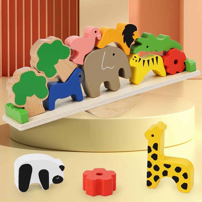 Wooden Animal See-Saw Stacking Game: Fine Motor Skills Educational Toy