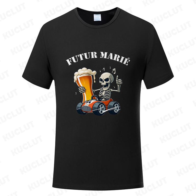 Evg Future Team Married Groom Man T-shirt Funny French Wedding Shirt Single Farewell Bachelor Party Tees Skeleton Beer Tops