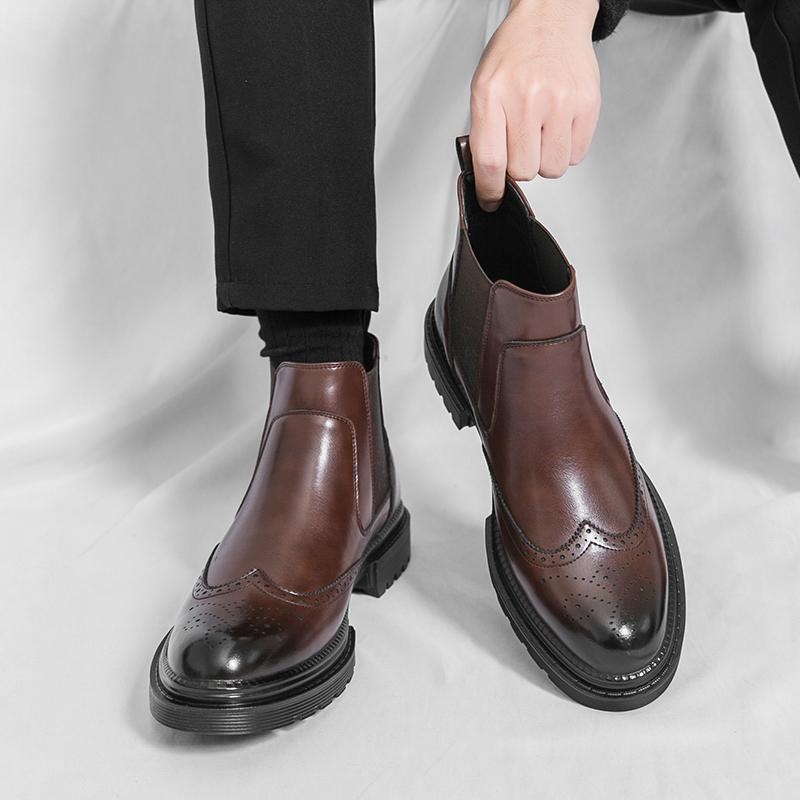 2025 Men's High-top Chelsea Leather Boots: Cross-border Fashion Slip-on Ankle & Martin Style