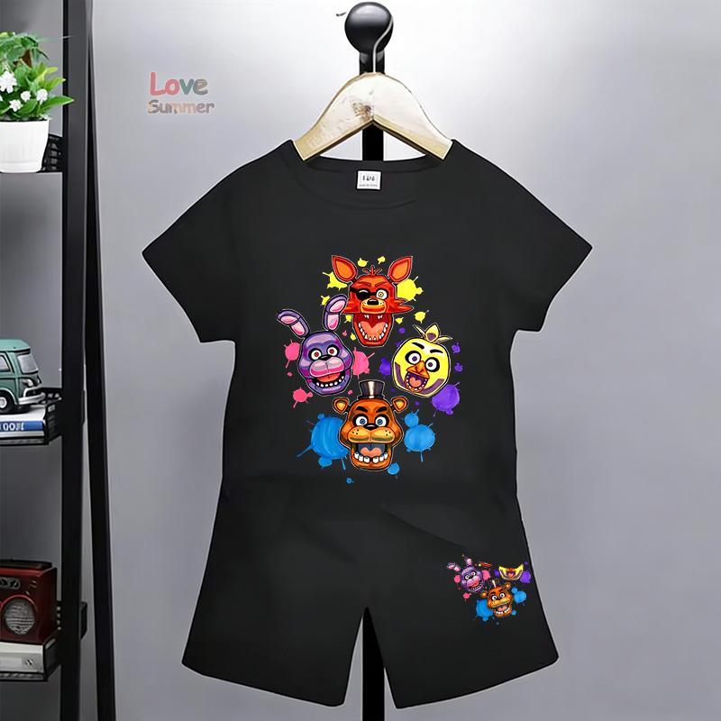 

Набір дитячих футболок FNAF з повітропроникної тканини П ять ночей Топ для хлопчиків та дівчаток Літній Набір з двох предметів: футболка з коротким рукавом і шорти 5T фіолетовий