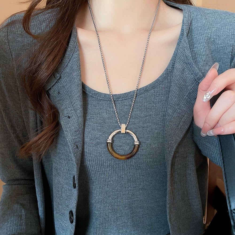 Stainless Steel Chain Long Chain Necklace Y2K Sweater Chain Amber Splicing Necklace Women
