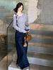 Chic Grey One-Shoulder Knit Top for Women - Sweet & Spicy Early Autumn Style, Long-Sleeve with Bowknot