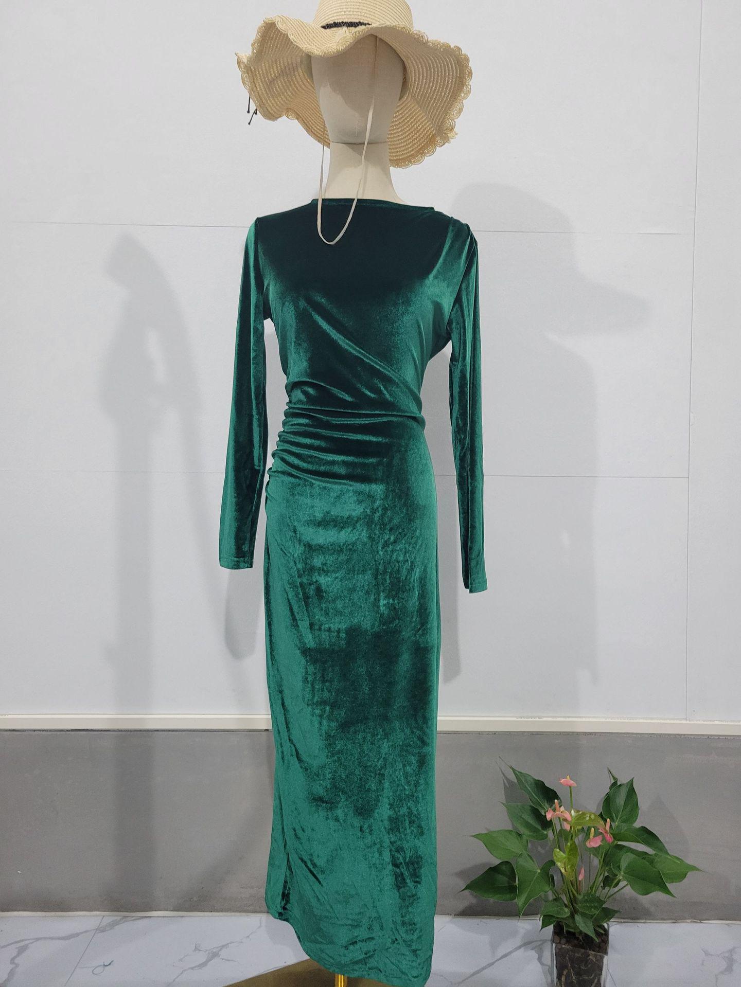 Европейское и американское бархатное приталенное асимметричное длинное платье 2024 года для женщин X-Large