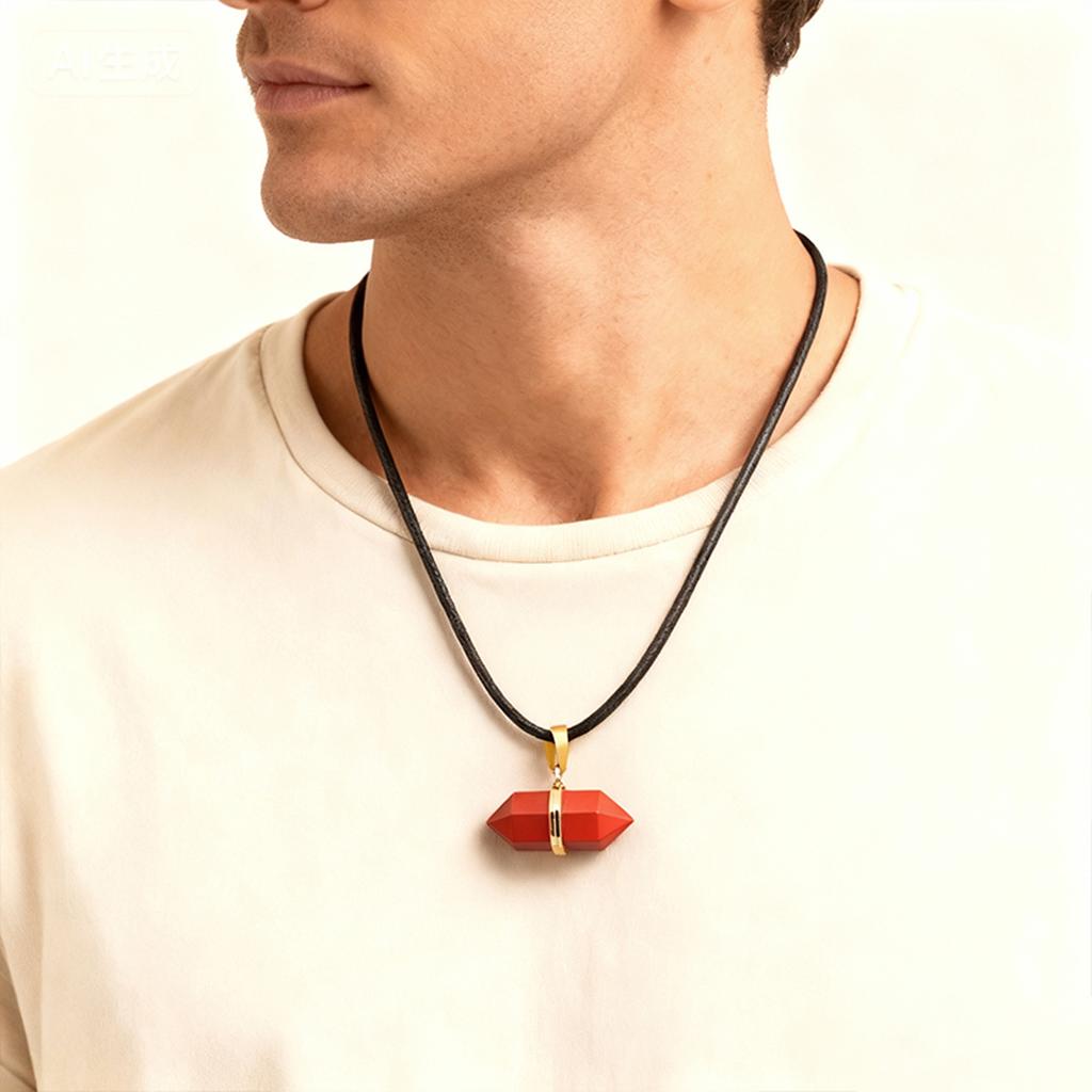 Single Gold Wrapped Double Terminated Crystal Point Pendant 36*13mm Mixed Gemstone Hexagon Wand Necklace 45+5cm Extendable Cord For Spiritual Decor