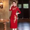 Elegant Red Long Sleeve Modified Cheongsam Dress Women Wedding Guest Outfit Vintage Chinese Style Formal Gown