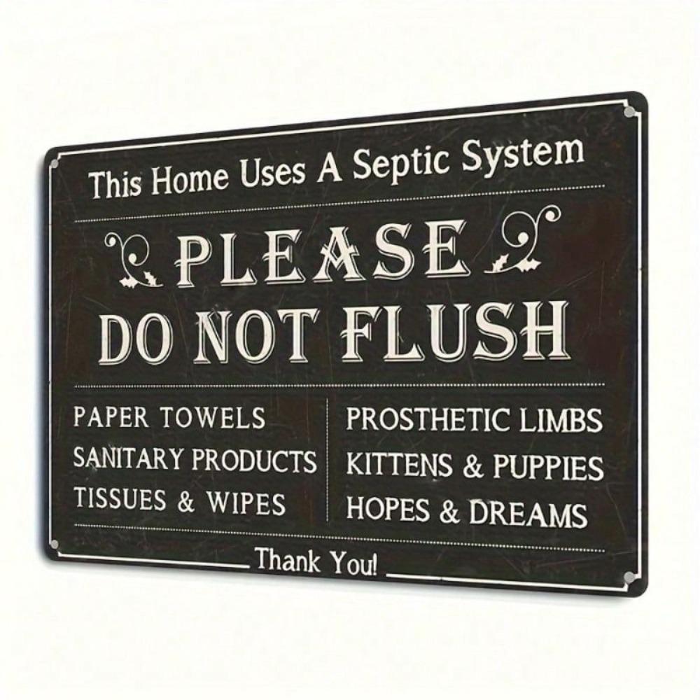 Vintage Metal Poster Warning Sign No Flushing Trash Toilet Paper Bathroom Wall Decor
