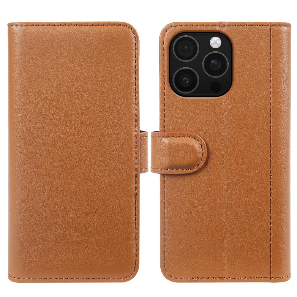 For iPhone 16 Pro Max Stand Cases Calf Texture Genuine Split Leather Wallet Phone Cover