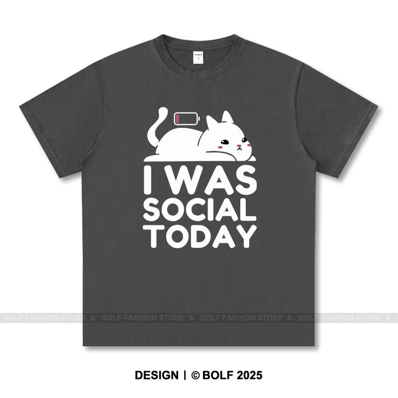 Women's I Was Social Today Printed T-Shirt 100% Cotton Oversized Introvert Graphic Tees for Summer Tops Anti-Social Streetwear