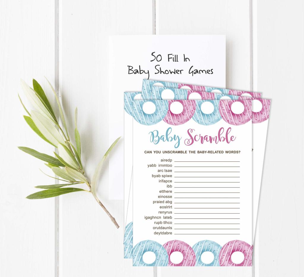 Inkdotpot Donuts Baby Shower Game Set Of 50 BabyA  AlphabetA  ABCA  Game He Or She Party
