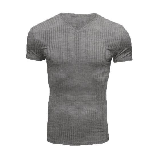 Men T-shirt V Neck Slim Fit Solid Color Breathable Summer Top Daily Garment