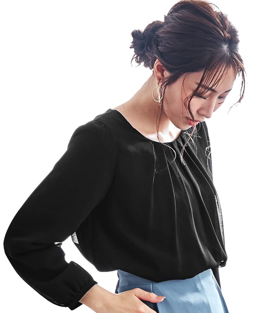 

Nissen Long Sleeve Chiffon Blouse with Front Tuck and Sleeves and Sewn with Washable for and Size L Women s 3/4 (Cut Lining), Office, Business, чёрный