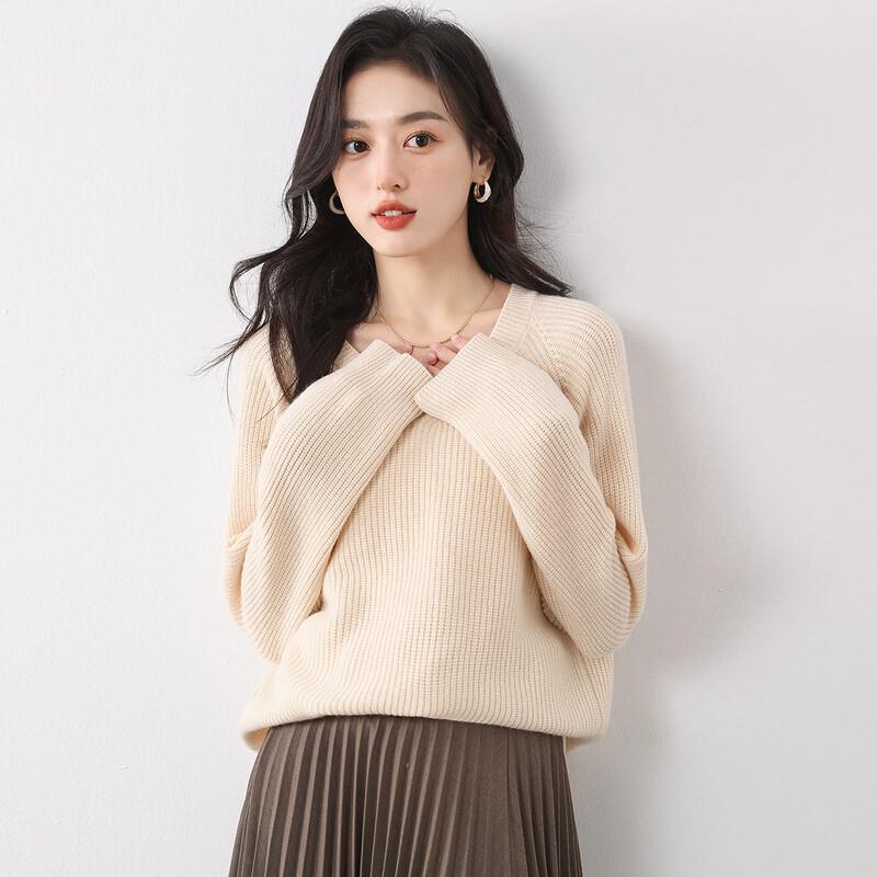 MOKANA Women's Elegant V-Neck Wool Sweater