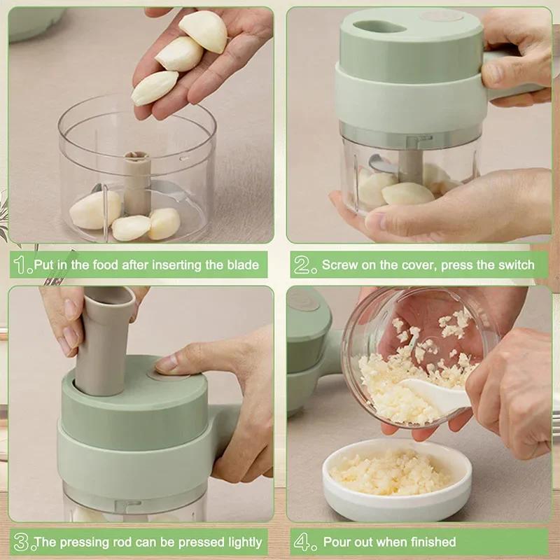 4 in 1 Handheld Electric Vegetable Cutter Set Kitchen Tools For Garlic Pepper Chili Onion Celery Ginger Meat With Brush Salad