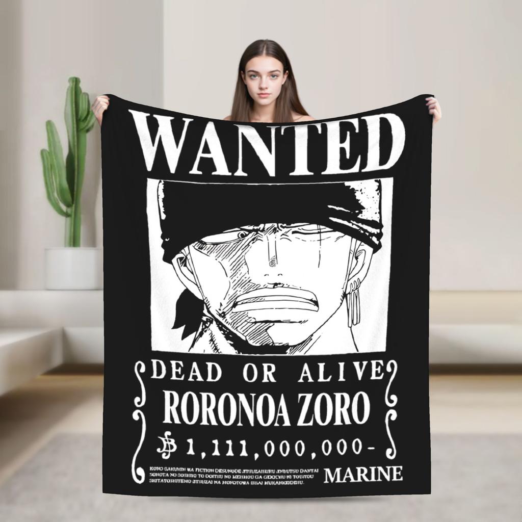 Zoro Wanted Luffy Anime Blanket Flannel Throw Blanket Bedroom Sofa Printed Ultra-Soft Warm Bedsprea,