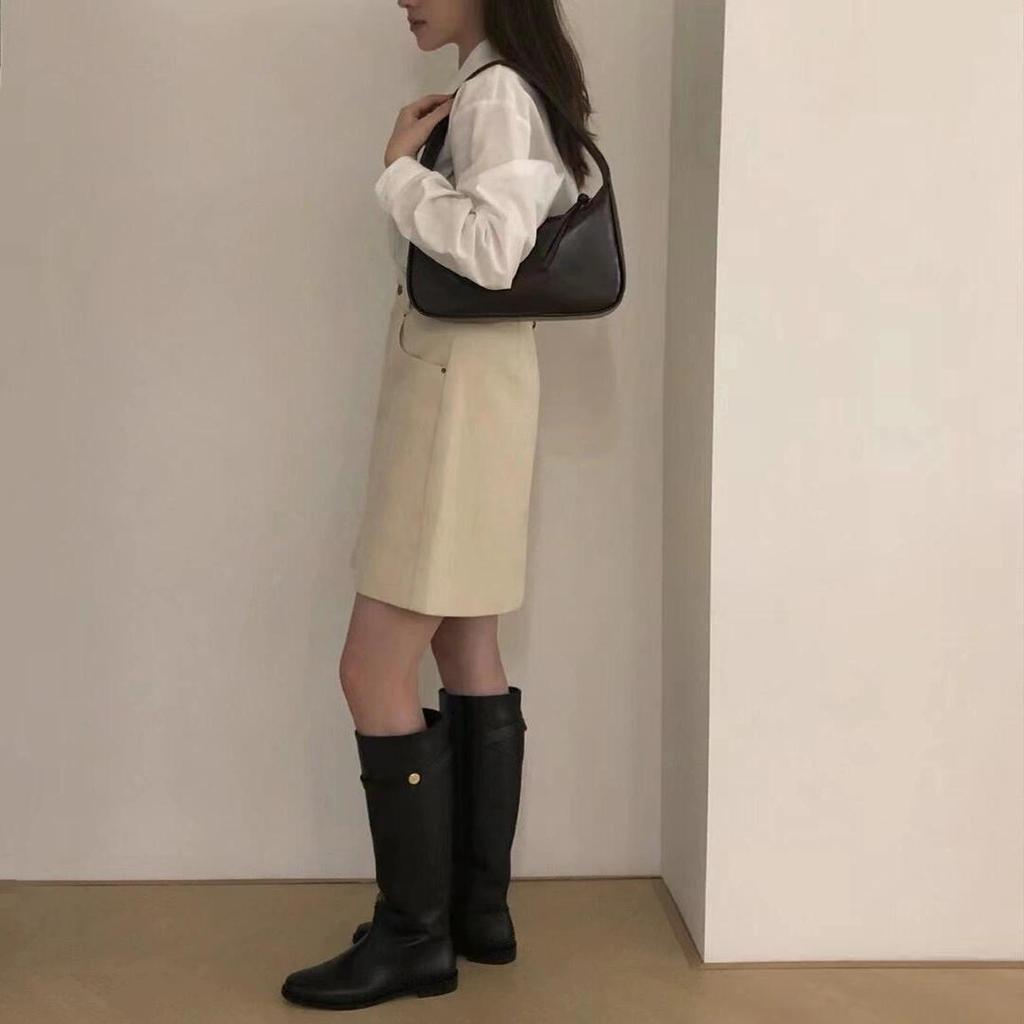 High Boots But Knee Boots Women'S Retro Leather Versatile Belt Buckle Martin Boots Knight Boots