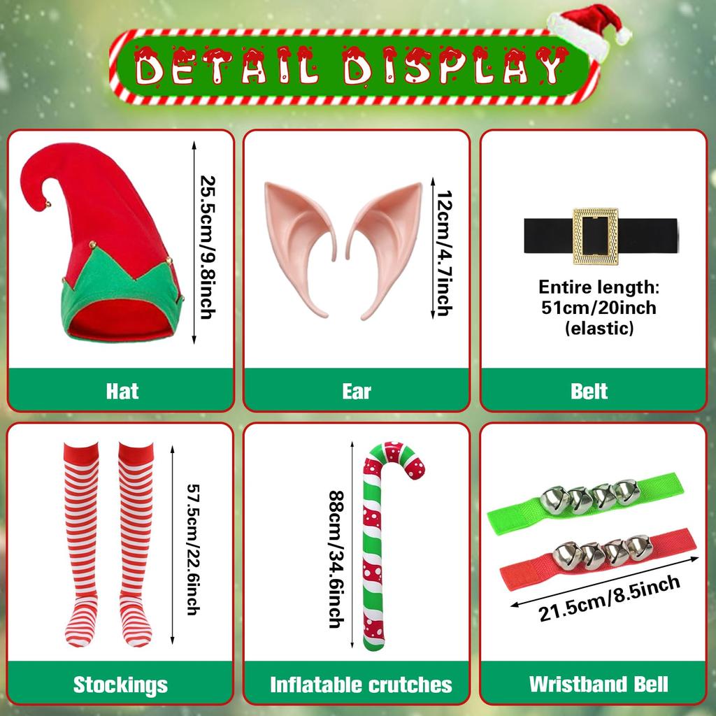 Santa Claus Kids Christmas Santa Kids Santa Spirit Cute Green Santa Halloween Sizes Set Elf Christmas Polka Dot 1 Red Hand 1 Green Hand [Tumao]