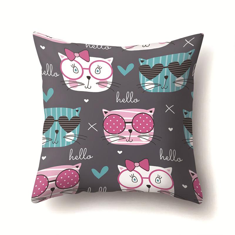 Cat Geometric Cute Single-sided Pillowcase Sofa Office Cushion Cover Living Room Waist Cover Bedroom Back Cover