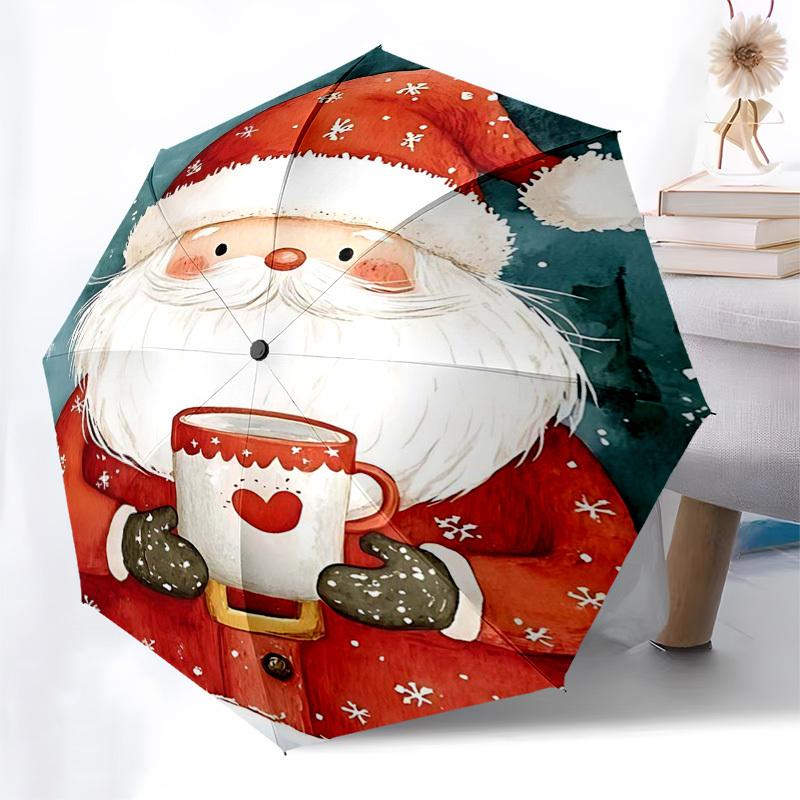 

1pc Christmas Santa Claus Mug with Heart Design, Festive Gift for Fans, Travelers, Everyday Use, Auto Open Close Umbrella with 8-Bone Iron Frame, Port