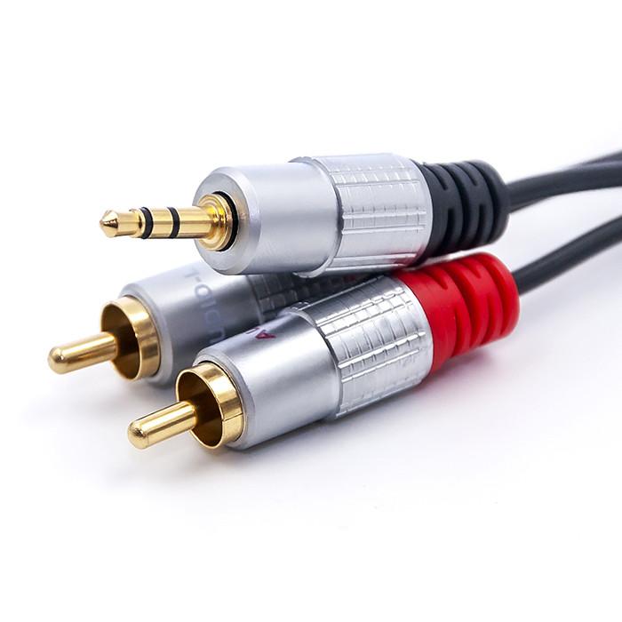 Qoltec Kabel 2x Cinch / Mini-Klinke 3,5 mm Stecker | 2m | Schwarz