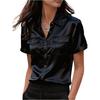 Women's Elegant Satin Short-Sleeve Blouse With Double Pockets