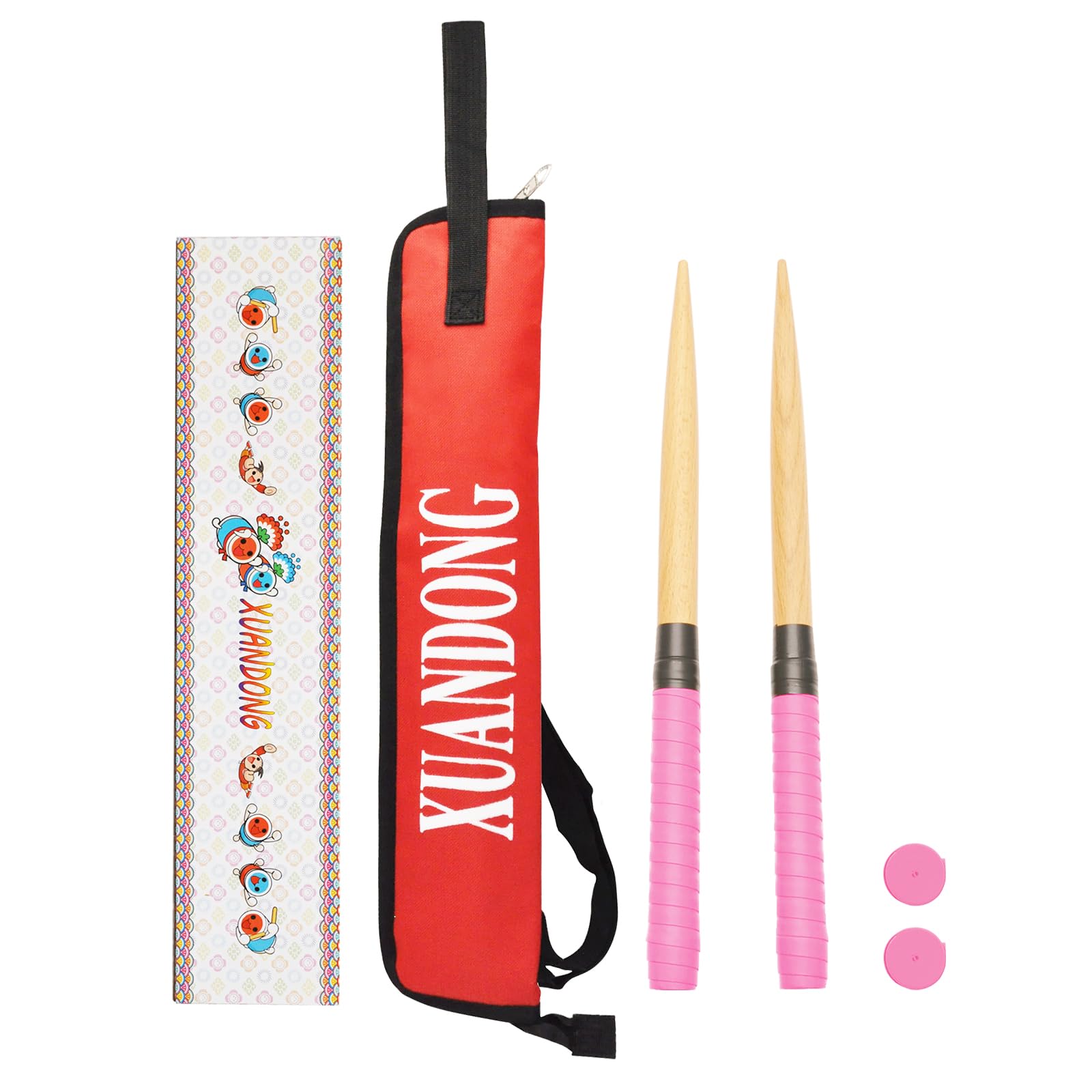 

XUANDONG Taiko no Tatsujin Taiko Drum Sticks & Storage Case Set, Glossy Hardwood Tapered and Pointed Wooden Bats, Easy to Use, Set of 2, 380mm-25mm