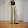 Women's High-Waisted Khaki Wide-Leg Trousers
