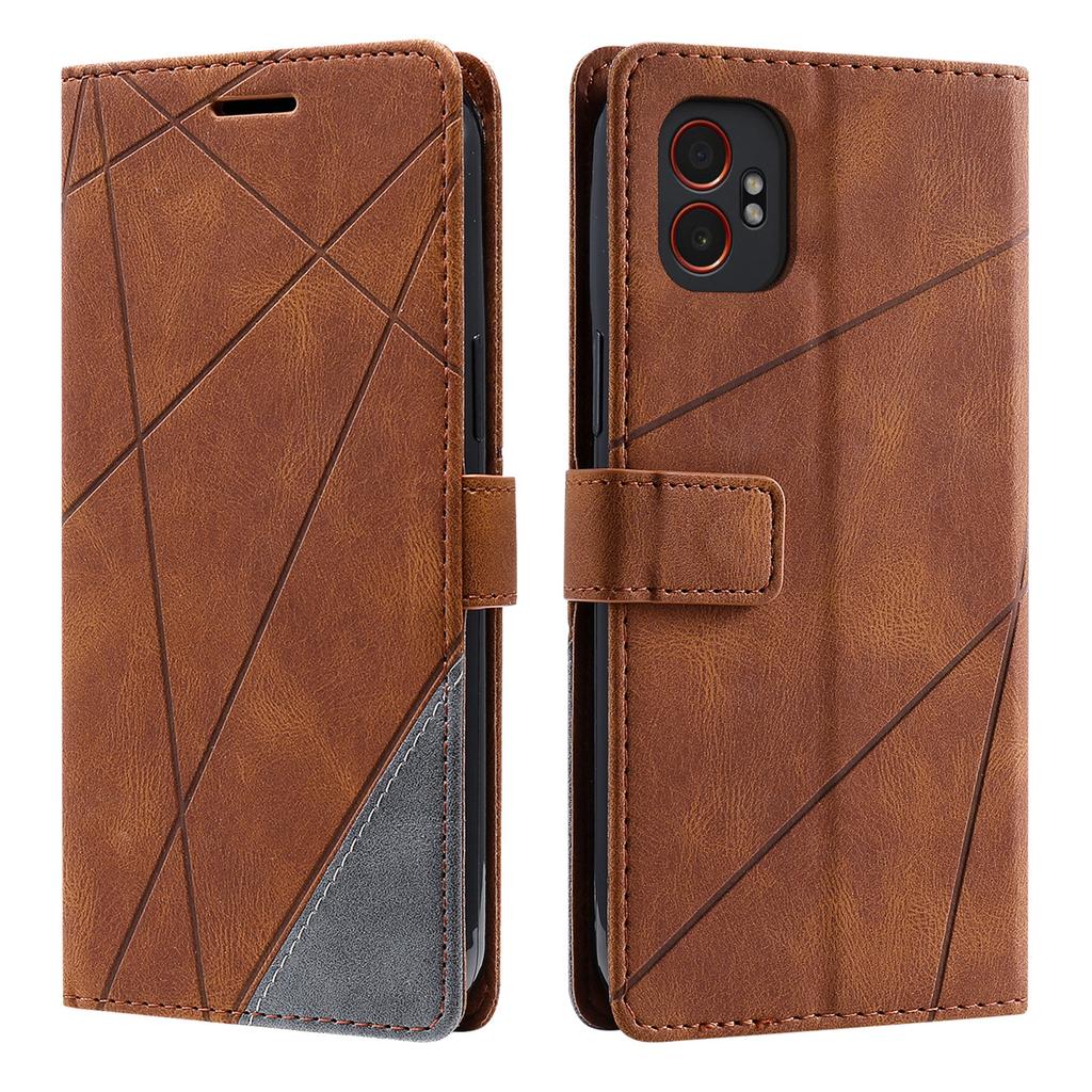 For Samsung Galaxy XCover7 Pro Case Imprinted Lines PU Leather Splicing Wallet Phone Cover with Wrist Strap
