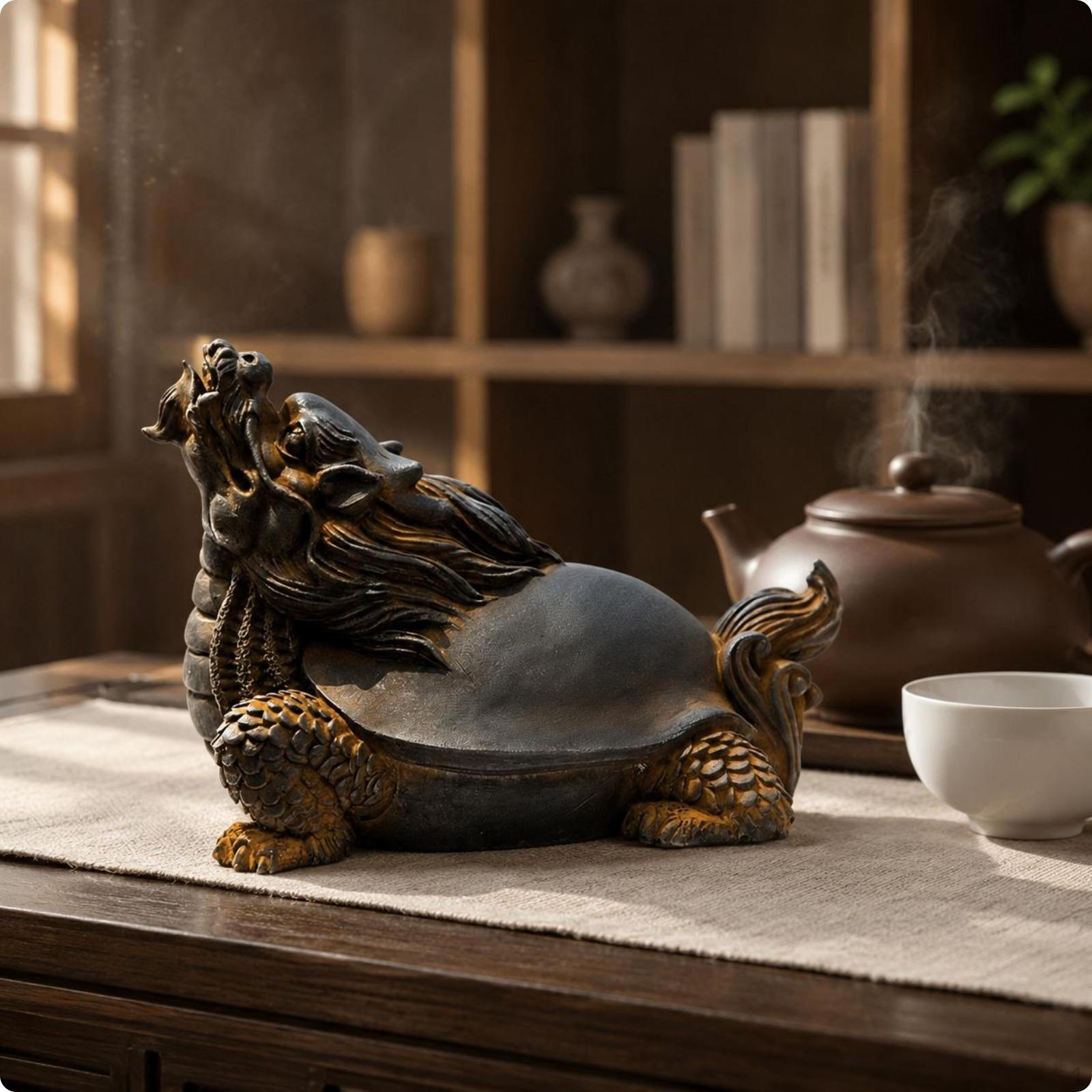 ChineseStyle TurtleDragon Ornament Antique MetalLook Figurine Textured Skin Tea Pet Natural Rust