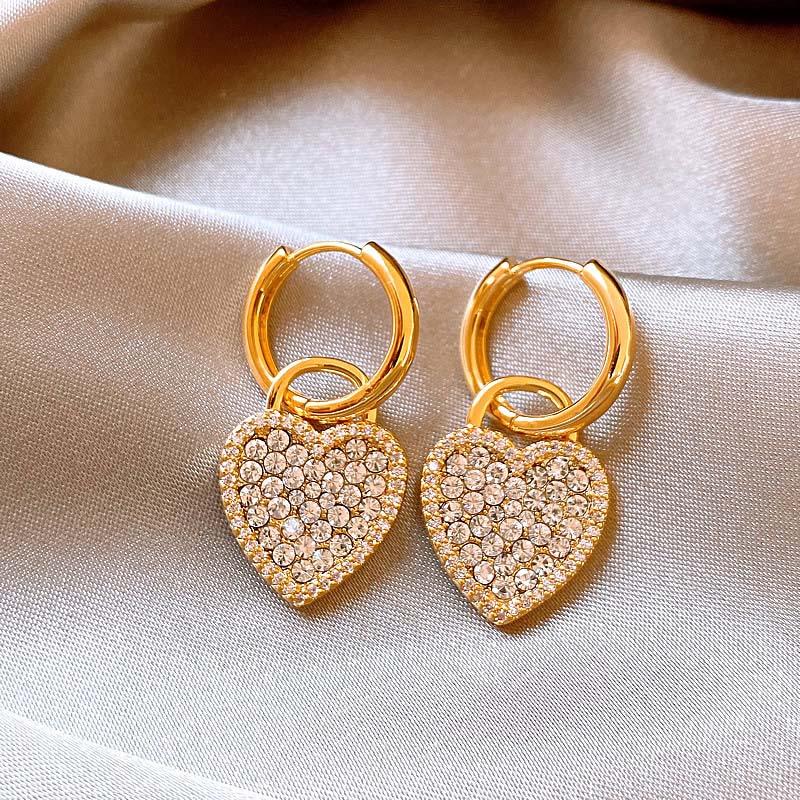 2026 New Exquisite Heart Crystal Drop Earrings for Women Luxury Gold Color Temperament Ear Buckle Wedding Jewelry Accessories
