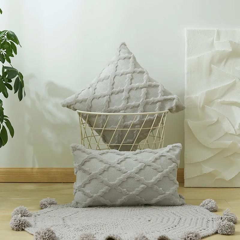 Boho Decorative Pillow Covers Soft Plush Short Faux Wool Couch Pillow Covers Luxury Cushion Covers 35X50 40X40 45X45CM for Sofa