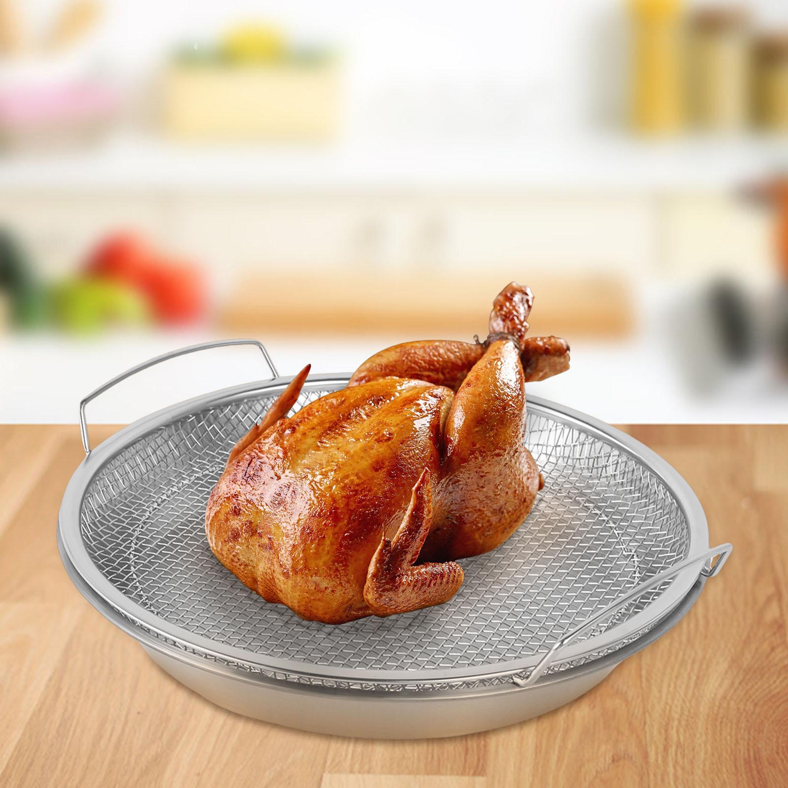 Oil Filter Tray Round Stainless Steel Fried Food Draining Rack Heat Resistant Mesh Draining Basket with Drip Pan for Frying Food argento