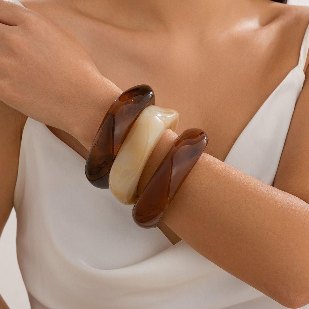 Bohemian Acrylic Bangle Smudging Retro  Hand Ring Creative Irregular Wide Bracelet  Gift