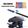 Insulated Cable Connector 280/480PCS Rolled Terminals Assorted Kit Spade Butt Ring Lugs Fork Set Electrical Wire Crimp