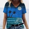 New Women T-shirt Cocoanut Tree Print Oversized Women's Trending Clothing Fashion Short Sleeve Shirt Women V-Neck Blouse 2024