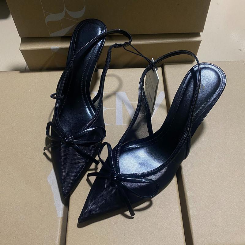 Fashion 2025 Summer Air Mesh Bowknot Slingbacks Women Pumps Fashion Pointed toe Thin High heels Office Sandals Female Party Prom Shoes