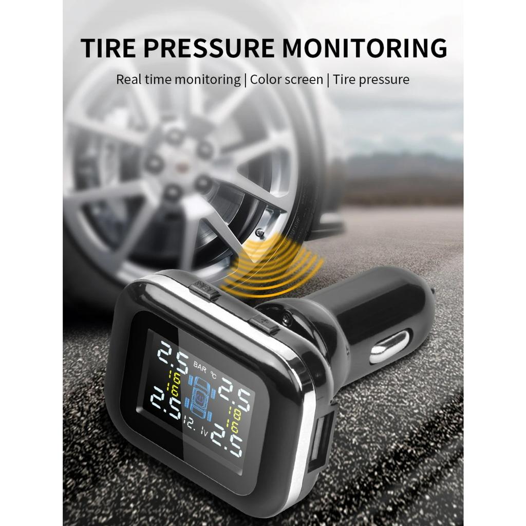 Auto TPMS Zapalovač cigaret Bezdrátový univerzální TPMS USB Digitální tpms Systém alarmu tlaku v pneumatikách 4 Externí interní senzor