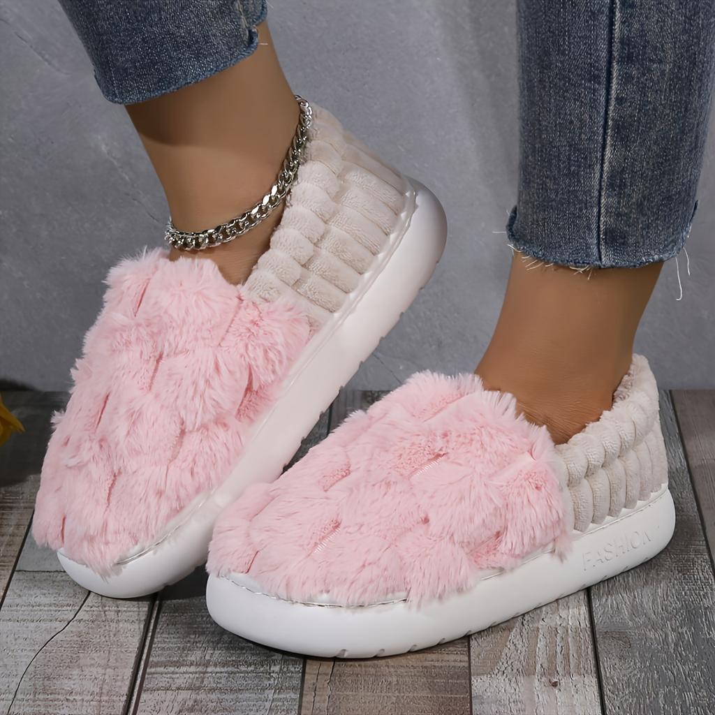 Color Stitching Imitation Wool Slippers, Casual And Easy-to-wear Suede Indoor Shoes, Comfortable Home Slippers
