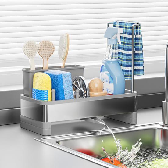 Stainless Steel Sponge Holder Sink Rack Large Capacity Rust-Resistant Self-Draining Multi-Functional Kitchen Storage Rack