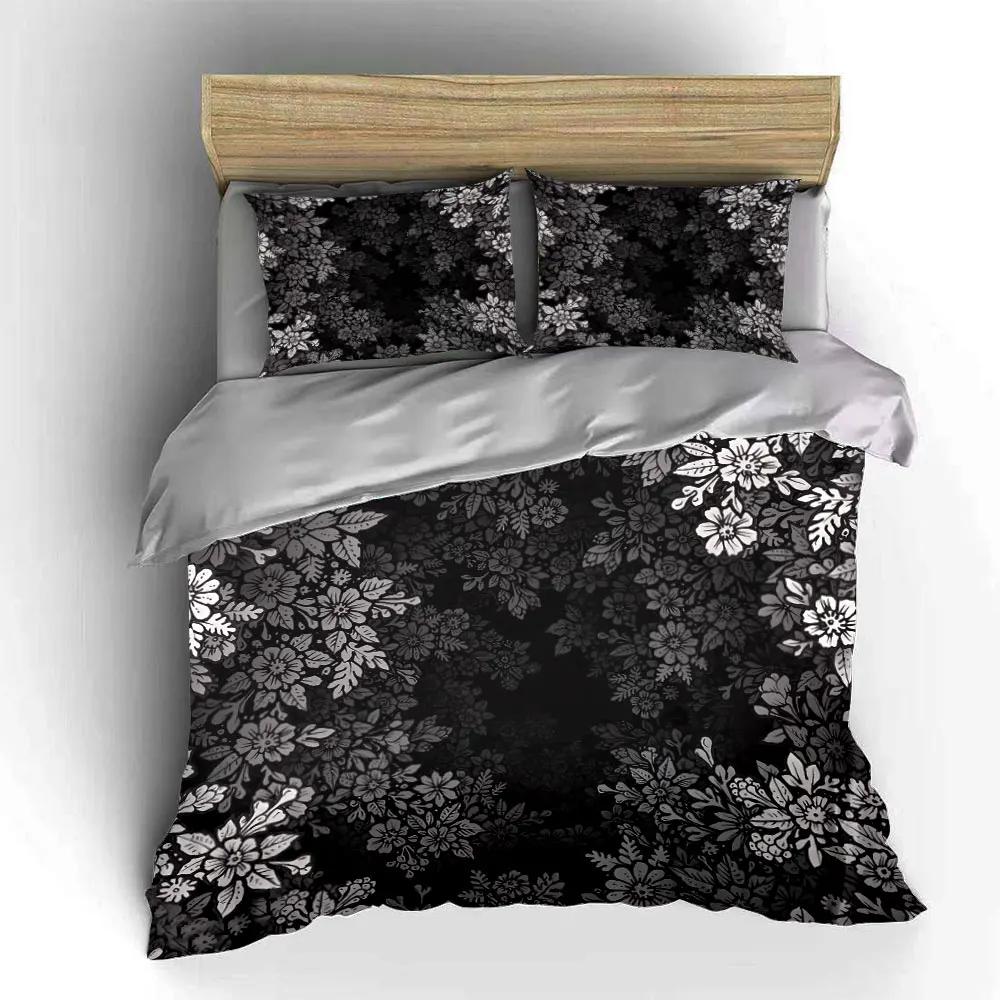 Floral Three-Piece Set Decoration Bedding Set with 1 Duvet Cover 2 Pillowcases Single Double King Queen Gift