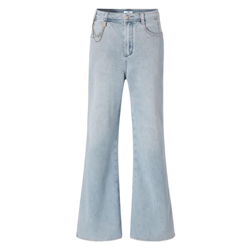 JUZUI Women s Washed Elastic Chain Detail Flare Jeans XL