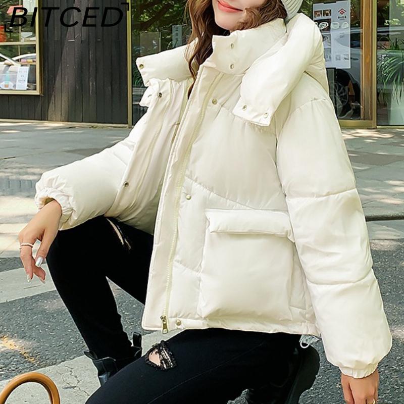 BITCED Women's Loose-Fit Puffer Jacket with Hood - Short-Length Thickened Winter Coat