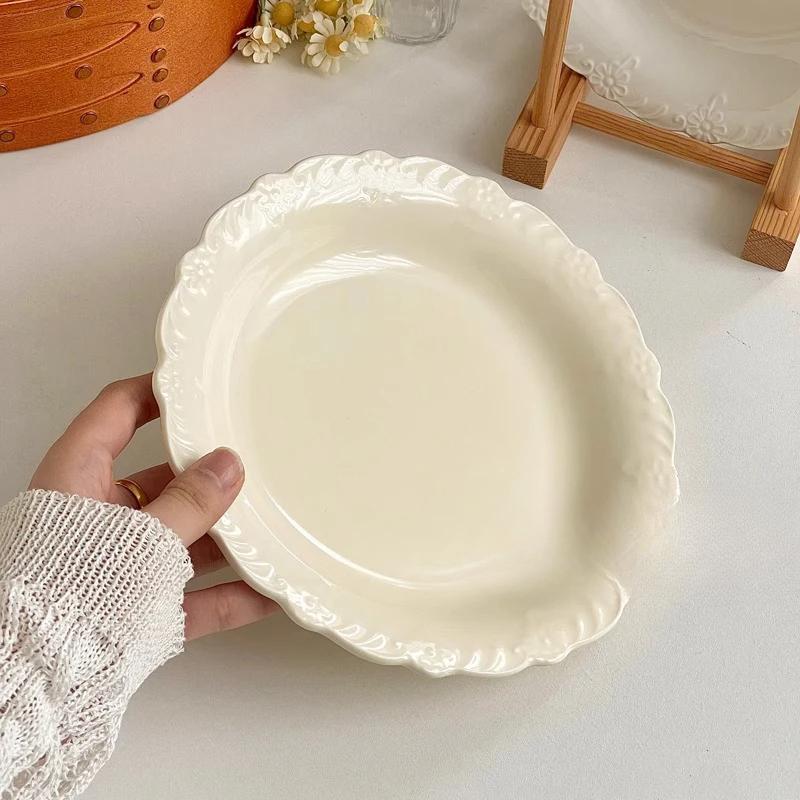 French Relief Plate Exquisite Household Versatile Serving Plates High-end Restaurant Western Dining Plate Cream Dessert Tablewar