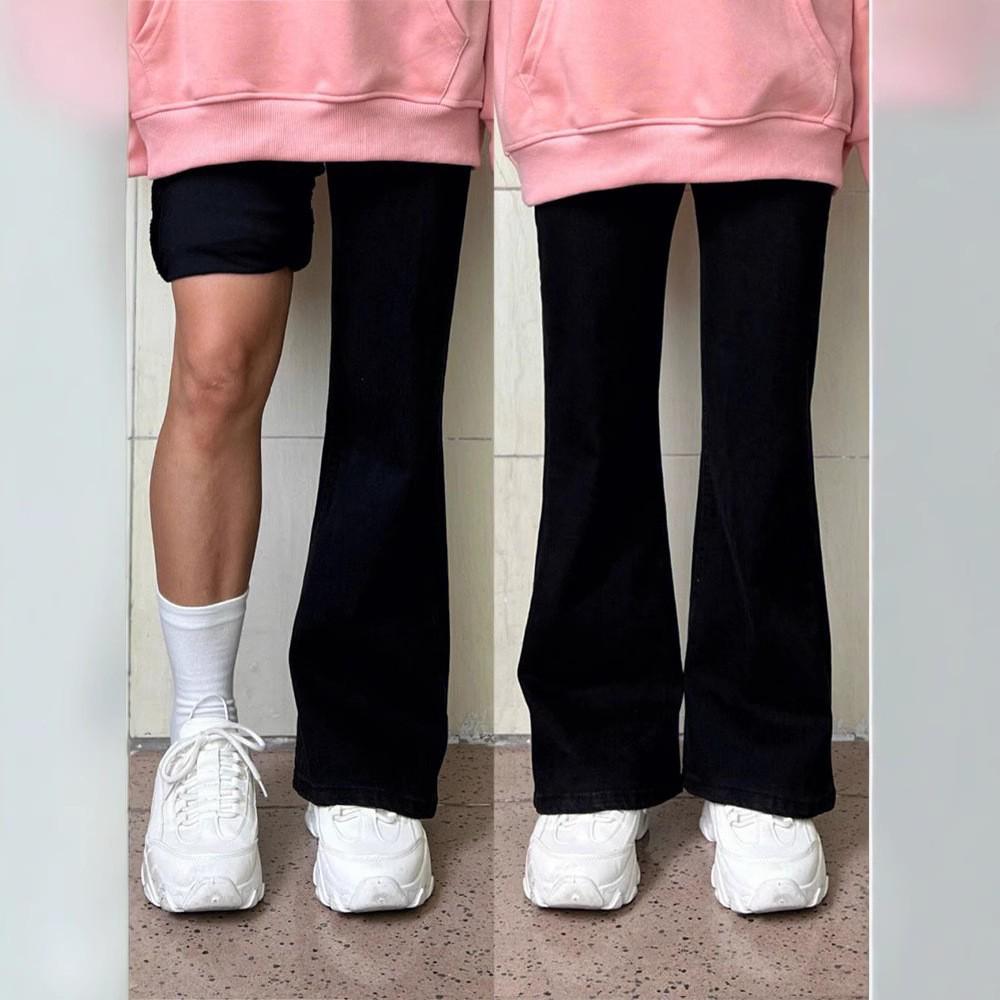 

Women s High Waist Black Micro-Flare Elastic Denim Pants M