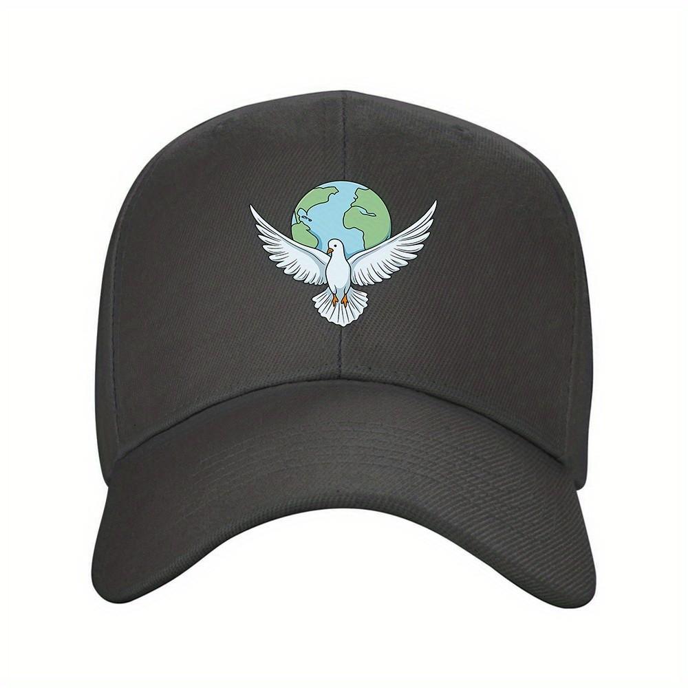 Peace Dove Globe Graphic Baseball Cap Unisex Polyester Adjustable Casual Outdoor Hat