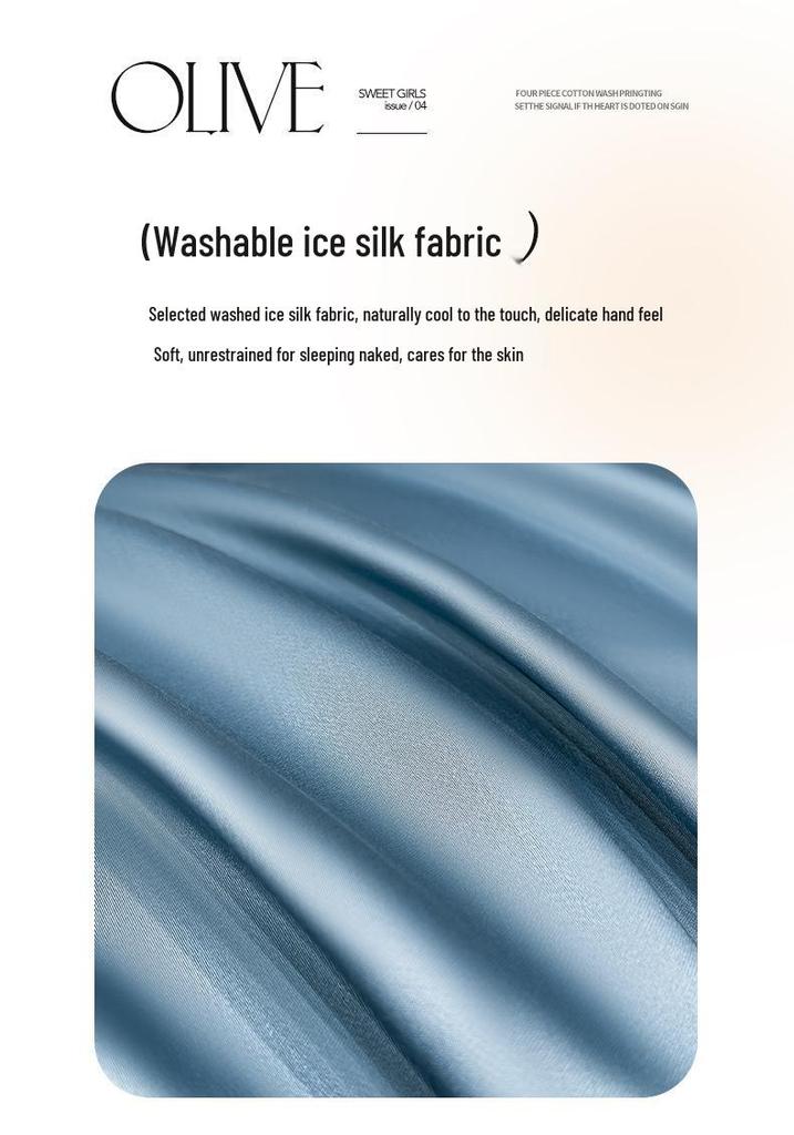 Embroidery Ice Silk Summer Quilt Set, Machine Washable, Luxury Bedding, Solid Color, Home Gift