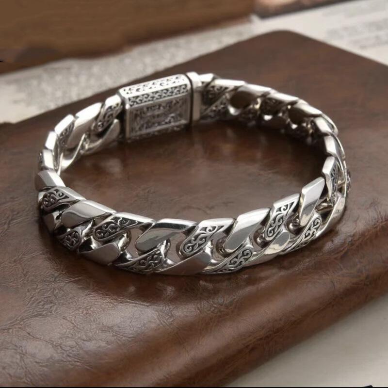 Eternal Vine Totem Bracelet for Men Wide Woven Chain Retro Floral Vine Pattern Bracelet Chram Jewelry Gift for Father Boyfriend