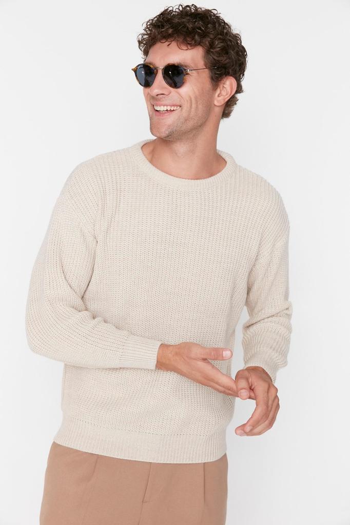 Herrenmode Neuer Pullover Altrosa Oversize-Passform Weite Passform Rundhalsausschnitt Basic Strickwaren Pullover